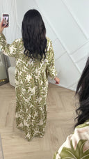 Tropische Bladeren Maxi Jurk met Knoopsluiting 5606