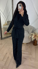 Two-Piece Rhinestone Blazer Set met Ceintuur