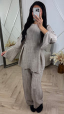 Two-Piece Set met Split Mouwen en Ceintuur