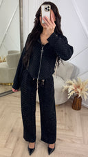 Two-Piece Sparkle Set met Hoodie & Wide-Leg Broek