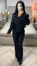 Two-Piece Suit Set met Gevoerde Blazer en Wide Leg Broek