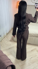 Two-Piece Suit Set met Gevoerde Blazer en Wide Leg Broek