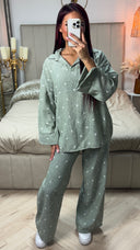 V Neck Oversized Set Emroidered Plants