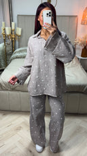 V Neck Oversized Set Emroidered Plants