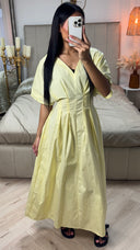 V Neck Pleated Dress Tie Waist Belt