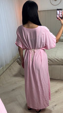 V Neck Pleated Viscose Dress Boho Tie Belt