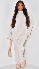 PRE ORDER Knitted Wide-Leg Set met Lange Top & Wijde Mouwen 23535 WORDT 06-11 VERZONDEN
