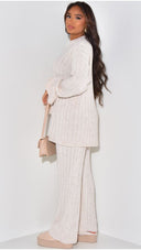 PRE ORDER Knitted Wide-Leg Set met Lange Top & Wijde Mouwen 23535 WORDT 06-11 VERZONDEN