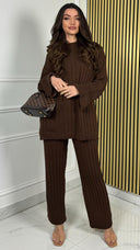 PRE ORDER Knitted Wide-Leg Set met Lange Top & Wijde Mouwen 23535 WORDT 06-11 VERZONDEN