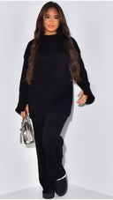 PRE ORDER Knitted Wide-Leg Set met Lange Top & Wijde Mouwen 23535 WORDT 06-11 VERZONDEN