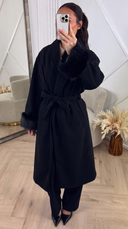 PRE ORDER Wolblend Mantel met Faux Fur Manchetten WORDT VERZONDEN OP 02-10