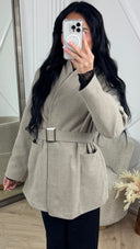 Wollen Look Jas met Ceintuur en Overslag
