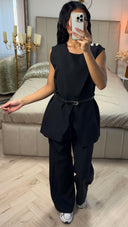 Wrap Cardigan Tie Belt Set Shoulder Button Detail