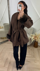 Wrap Coat met Faux Fur Manchetten