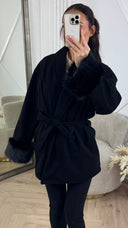 Wrap Coat met Faux Fur Manchetten