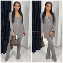 Split Details Thick Ribbed Button Vest Set