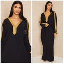 Beautiful Golden Embroidered V Maxi Dress