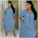 Backsplit Premium Stripe Material V Neck Dress