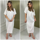 Backsplit Premium Stripe Material V Neck Dress