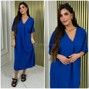 Backsplit Premium Stripe Material V Neck Dress