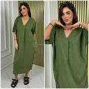 Backsplit Premium Stripe Material V Neck Dress