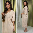 Backsplit Premium Stripe Material V Neck Dress