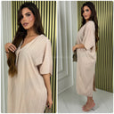 Backsplit Premium Stripe Material V Neck Dress