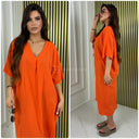 Backsplit Premium Stripe Material V Neck Dress