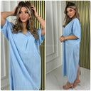 Backsplit Premium Stripe Material V Neck Dress