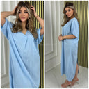 Backsplit Premium Stripe Material V Neck Dress