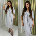Backsplit Premium Stripe Material V Neck Dress