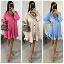 Oversized Gold Buttons Ribbed Dress