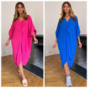V Neck Wrapped Oversized Dress Mid Split