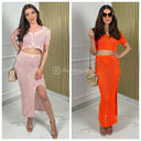 Lurex Beachwear Crop Top Skirt Set