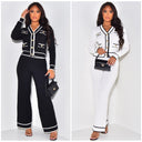 Beautiful Material Cardigan Wide Leg Set Golden Buttons 2315