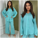 Blouse Wide Leg Set Cheesecloth