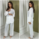 Blouse Wide Leg Set Shiny Ribbed