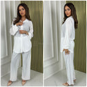 Blouse Wide Leg Set Shiny Ribbed