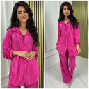 Blouse Wide Leg Set Shiny Ribbed