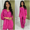 Blouse Wide Leg Set Shiny Ribbed