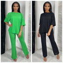 Bubble T-shirt Set Wide Leg Mid Stripe Detail
