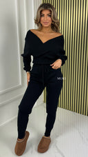BY FARAH Premium Knit Rib V Neck Crop Top + Jogger Set