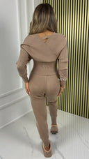 BY FARAH Premium Knit Rib V Neck Crop Top + Jogger Set