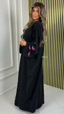 BY FARAH Satin Oversized Kimono Embroidered Butterfly Detail
