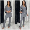 Split Details Thick Ribbed Button Vest Set