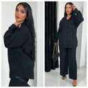 Thick Ribbed Wide Leg Blouse Set