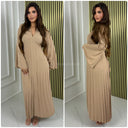 Pleated Tie Belt Dress Wide Sleeves