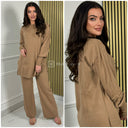 Cable Sleeve Detail Basic Oversized Knitwear Wide Leg Set 608