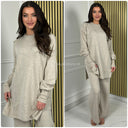 Cable Sleeve Detail Basic Oversized Knitwear Wide Leg Set 608