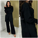 Cable Sleeve Detail Basic Oversized Knitwear Wide Leg Set 608